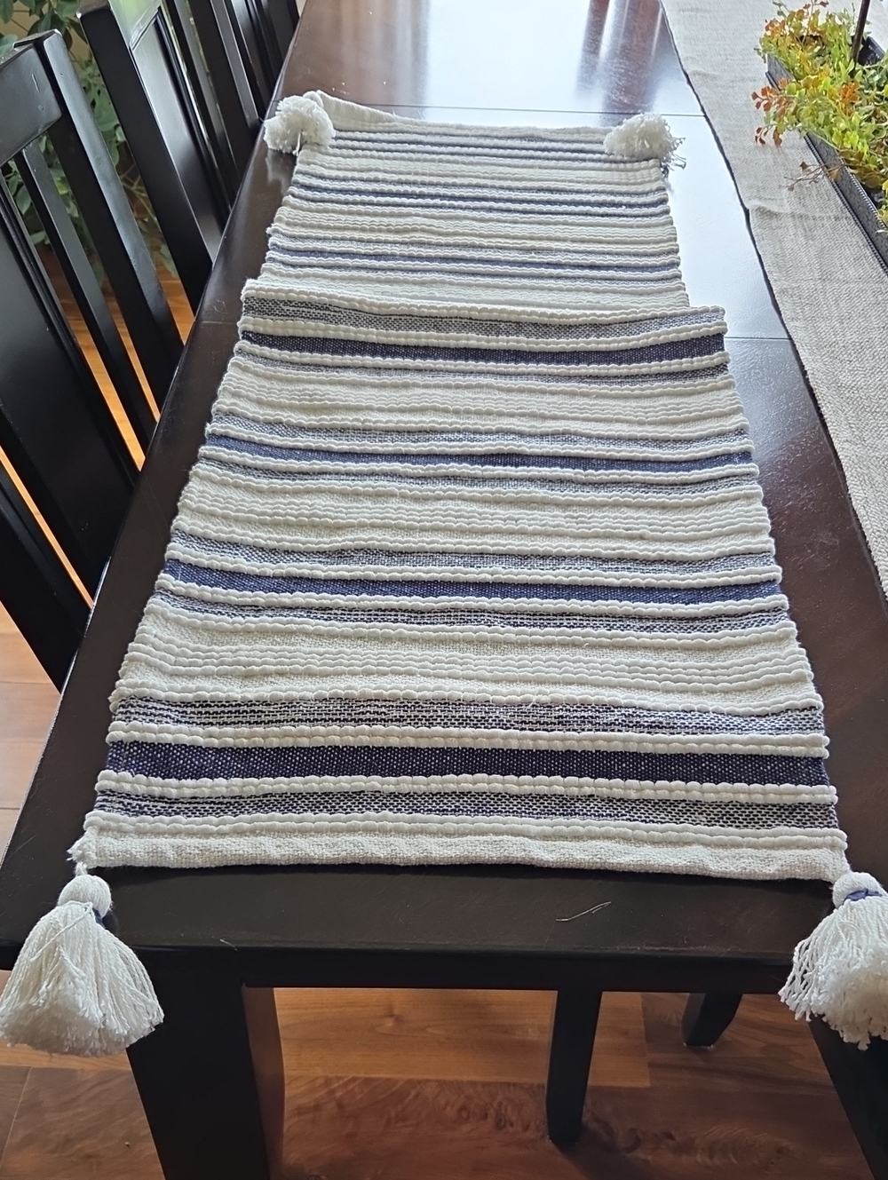 Magaschoni White and Navy Striped Textile with Black Label